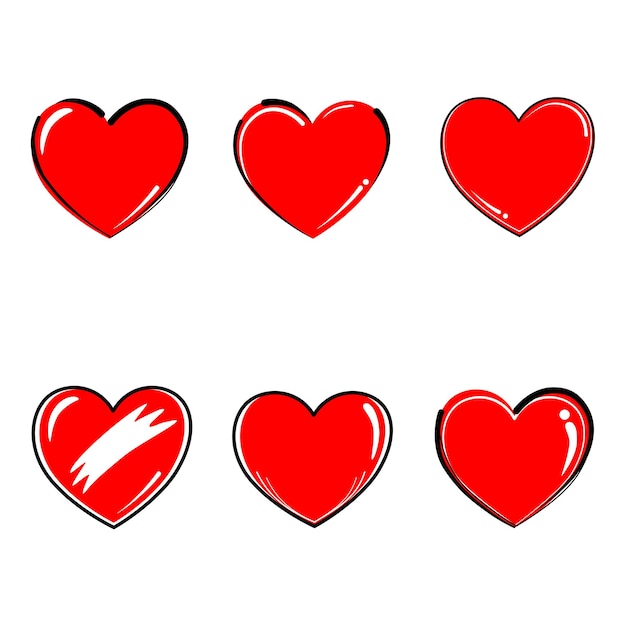 Vector  Hand drawn collection red and black heart Valentines day