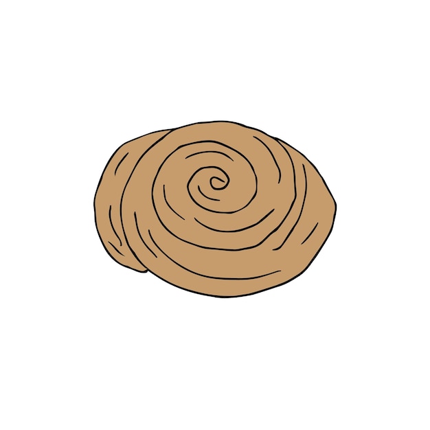 Vector hand drawn colored cinnamon roll bun