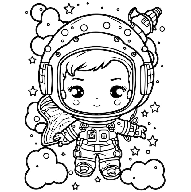 Vector hand drawn cute astronaut outline illustration