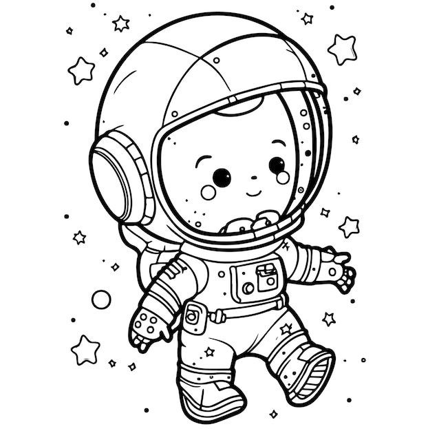 Vector hand drawn cute astronaut outline illustration