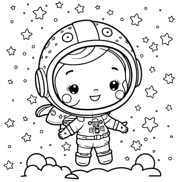 Vector hand drawn cute astronaut outline illustration