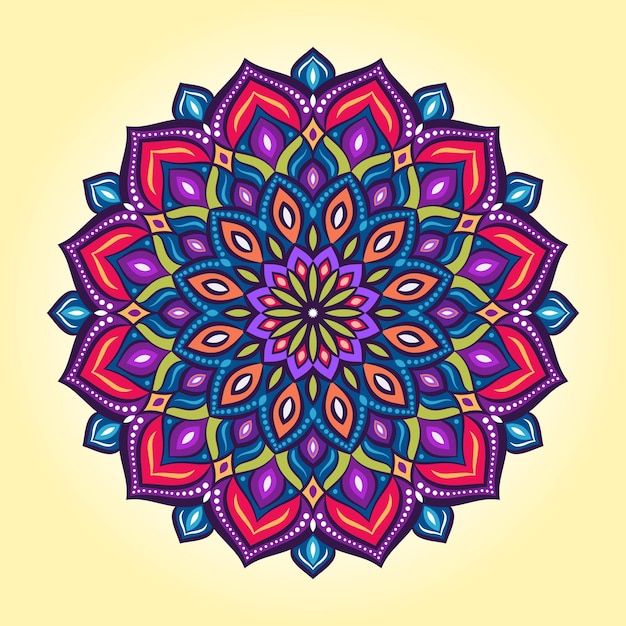 Vector hand drawn doodle mandala with hearts. Ethnic mandala with colorful ornament