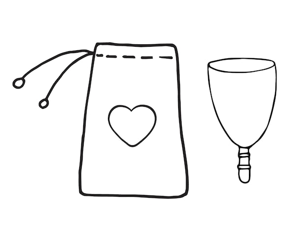 Vector hand drawn doodle menstrual cup and bag