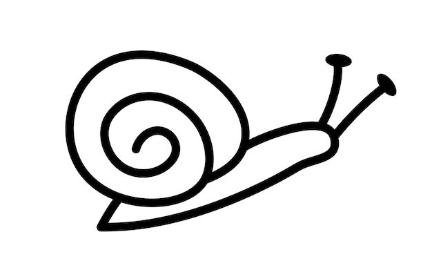 Vector hand drawn doodle snail with shell Outline spiral shell and snail Cute design element Snail In black color