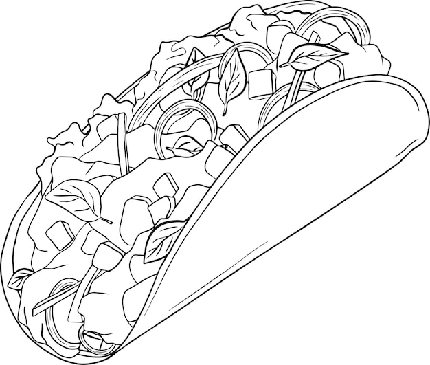 Vector hand drawn fast food Illustration. Coloring pages with food