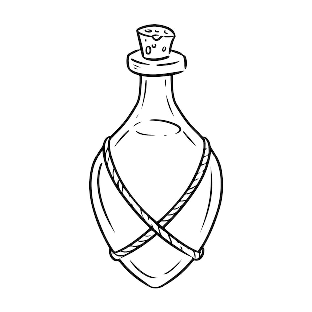 Vector hand drawn flask with magic potion outline doodle icon Bottle with magical brew sketch illustration for web mobile and infographics isolated on white background