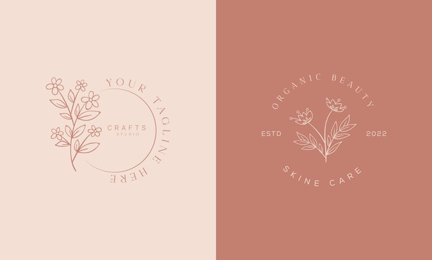 Vector vector hand drawn floral botanical feminine logo collection for beauty natural organic premium vec