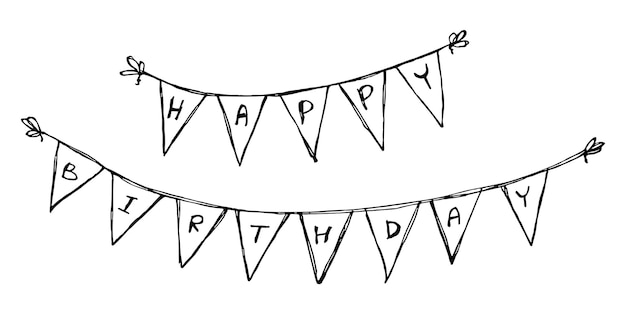 Vector hand drawn happy birthday garland Cute holiday doodle Celebration clipart