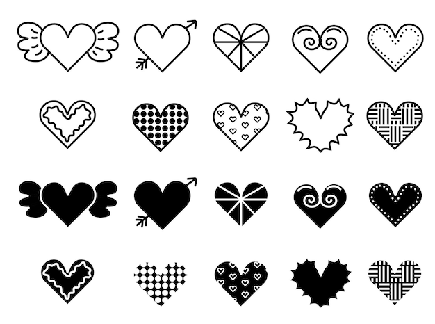 Vector hand drawn heart doodle set