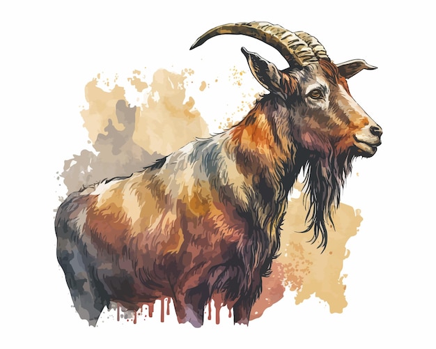 Vector hand drawn illustration of a goat on a grunge background