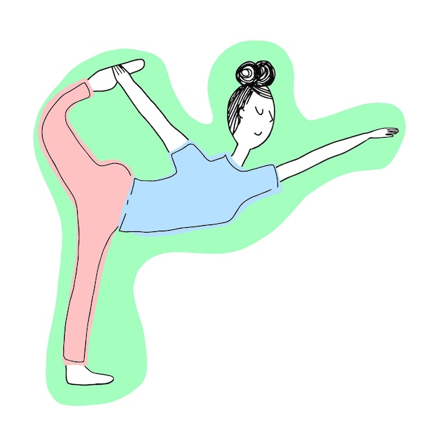 Vector hand drawn illustration with cute girl doing yoga