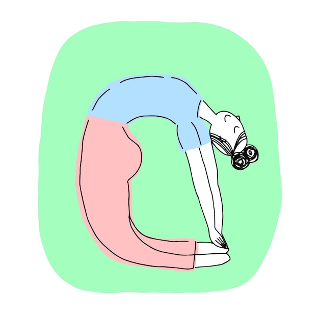 Vector hand drawn illustration with cute girl doing yoga