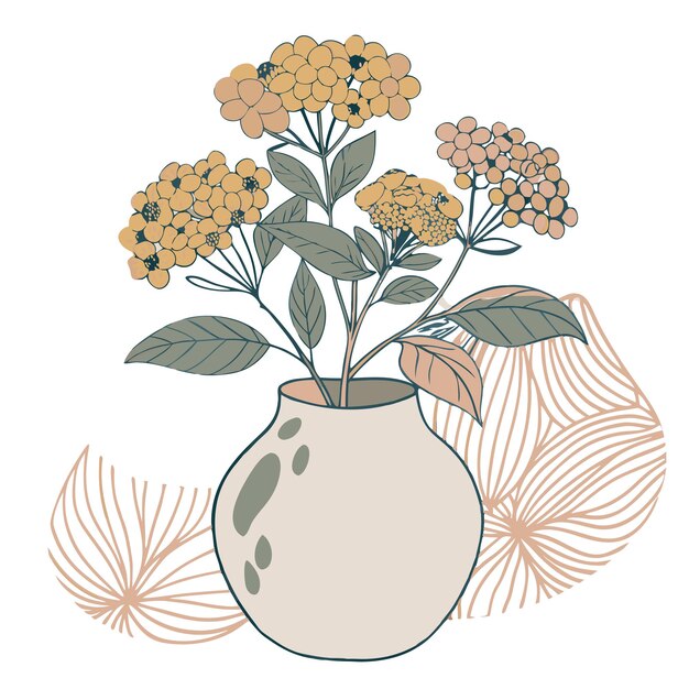 Vector vector hand drawn lantana in a vase botanical art