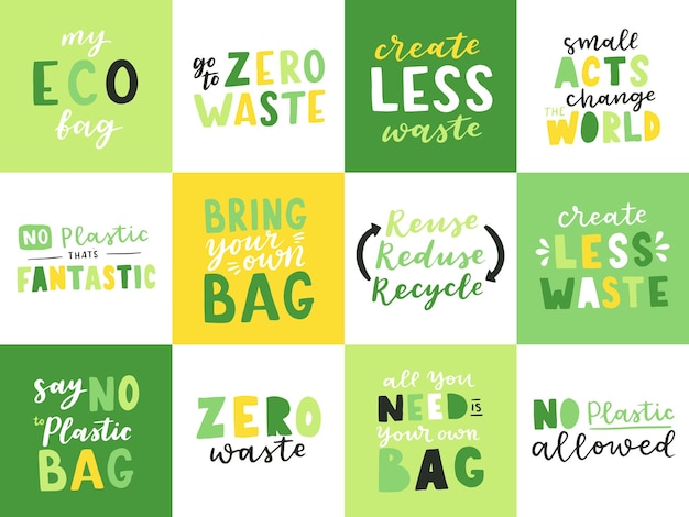 Vector hand drawn lettering Plastic Free Future for shopping storage Flat style illustration for eco store organic food shop local market banner vegan site