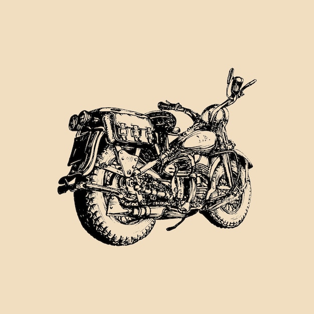 Vector hand drawn motorcycle Vintage detailed retro bike illustration in ink style for chopper company store custom garage label MC logo tshirt print etc