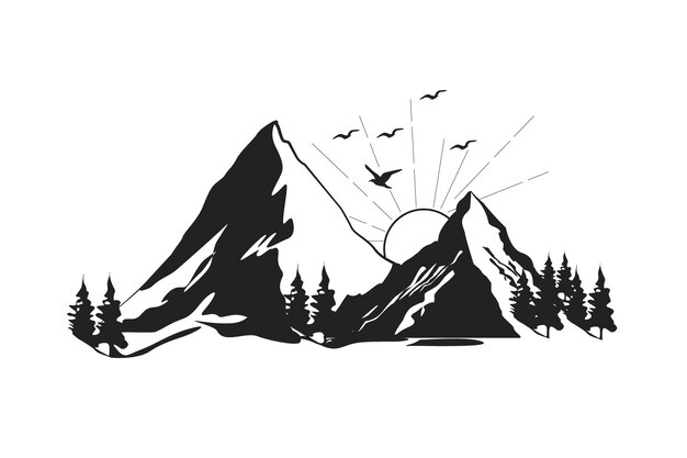 vector hand drawn mountain outline illustration