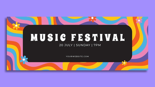 Vector vector hand drawn psychedelic music festival social media cover template