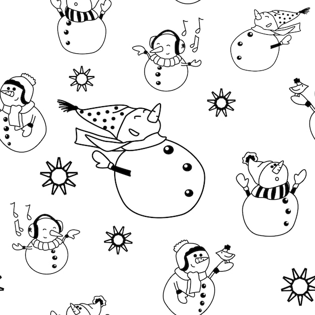 Vector hand drawn seamless pattern Christmas winter doodle elements Isolated on white background Trees wreaths presents sweets gingerbread For background print textile fabrics gift bags