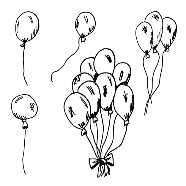 Vector hand drawn set of air balloons