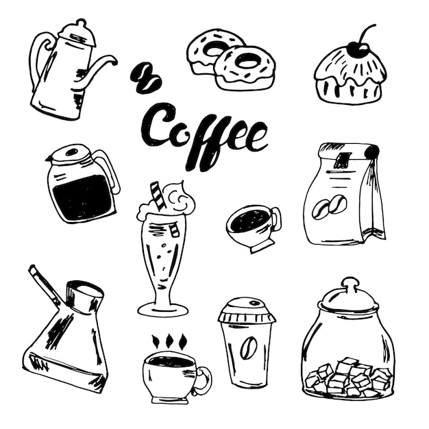 Vector hand drawn set of coffee illustrations