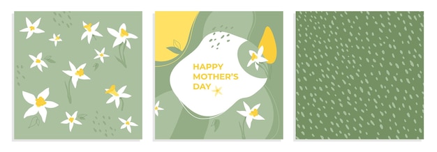 Vector hand drawn set - daffodils, texture background, greeting card.