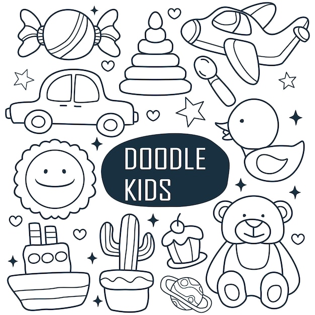 Vector hand drawn set of kids doodles