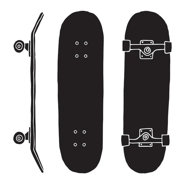 Vector hand drawn set of skateboard isolated on white background