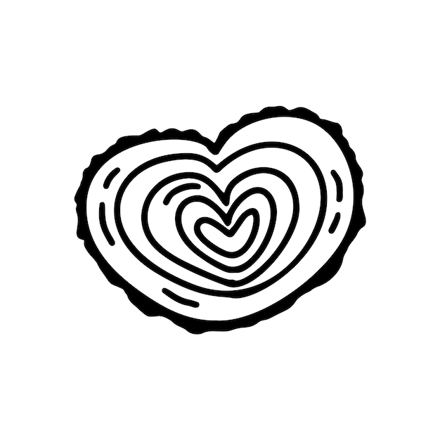 Vector Hand Drawn stylized wooden Heart Holiday doodle Design element valentine Icon love decor