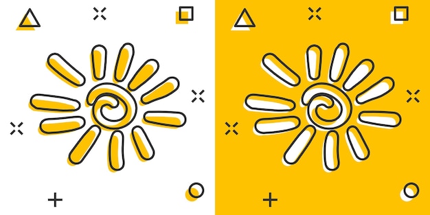 Vector hand drawn sun icon in comic style Summer sign illustration pictogram Sun business splash effect concept