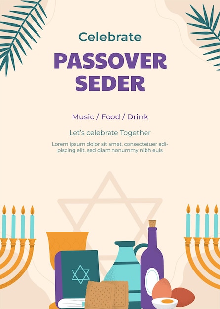 Vector hand drawn vertical poster template for jewish passover celebration