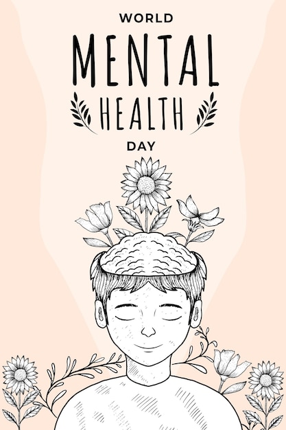 vector hand drawn world mental health day vertical banner