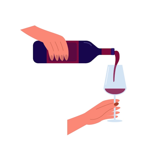 Vector vector hand pours a glass of red wine flat illustration wine tasting vector illustration