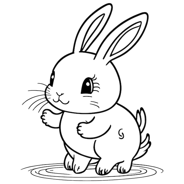 Vector handdrawn bunny outline illustration A black and white drawing of a fluffy rabbit