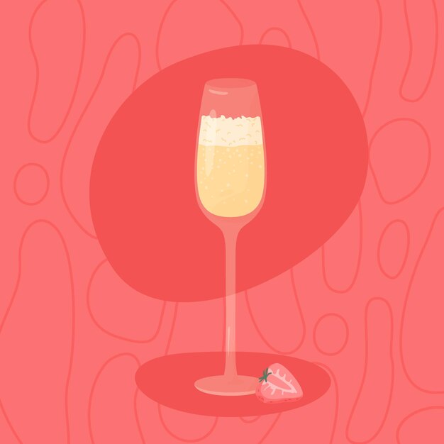 Vector handdrawn champagne glass with strawberry.