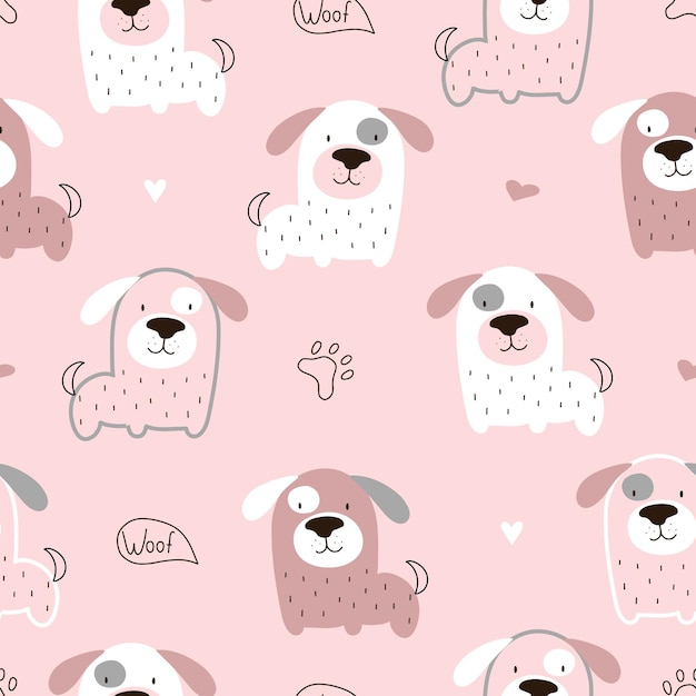 Vector handdrawn color seamless repeating childish simple pattern with cute dogs in Scandinavian style Children's pattern with dogs Dogs print Cute baby animals