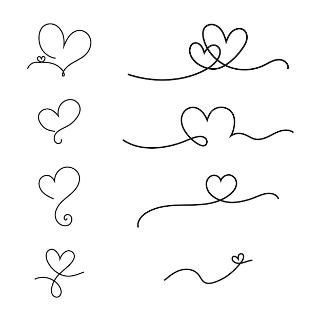 Vector handdrawn continuous lines with hearts