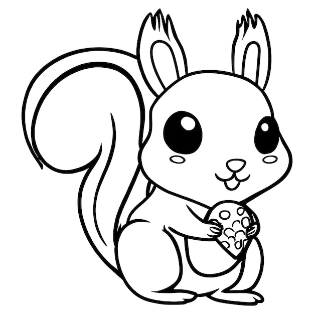 Vector handdrawn a cute squirrel outline illustration A black and white drawing of a squirrel