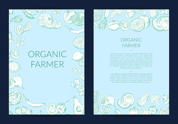 Vector vector handdrawn fruits and vegetables flyer template