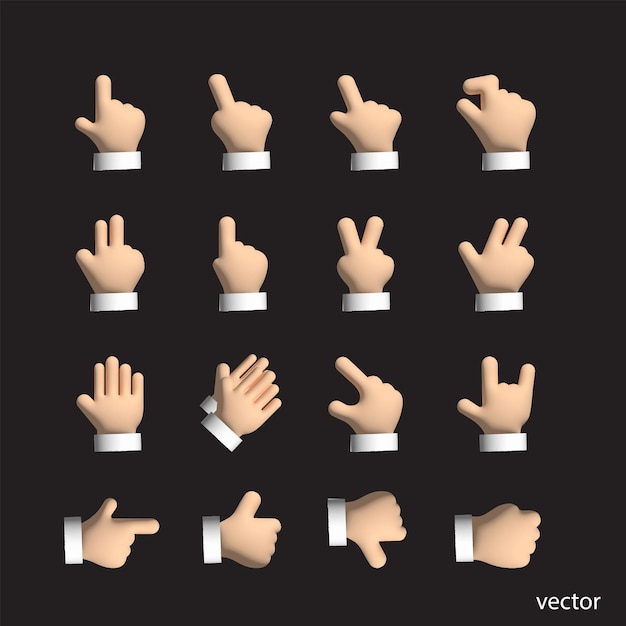 vector Hands collection d3 icon Hand counting and hand gesture icon such as like love fist