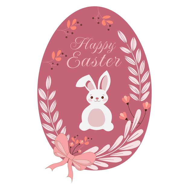 Vector happy easter day with flower decorations egg and bunny