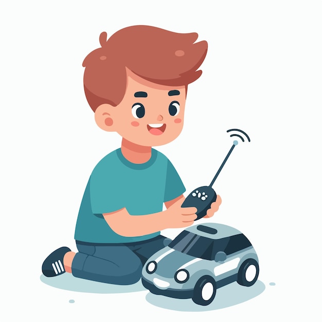 Vector vector happy kid playing with remote car