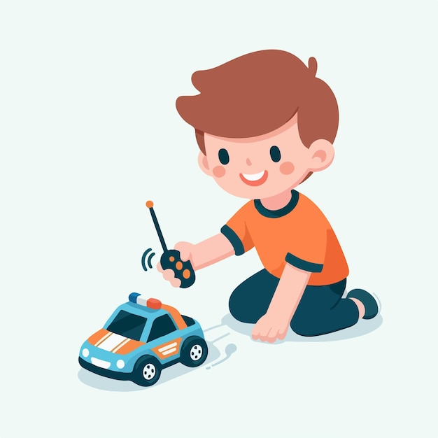 Vector vector happy kid playing with remote car