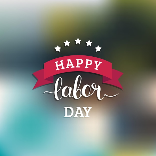 Vector Happy Labor Day card. National USA holiday illustration with ribbon and stars. Festive poster or banner with hand lettering.