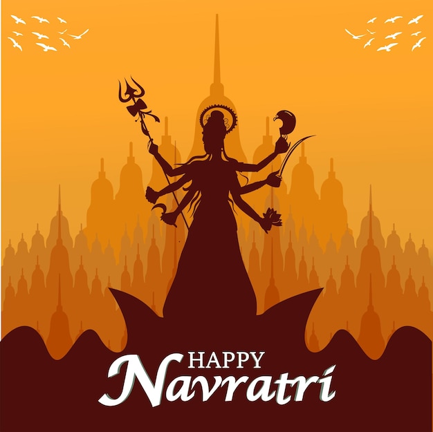 Vector happy navratri festival celebration poster design goddess durga maa silhouette vector illustr