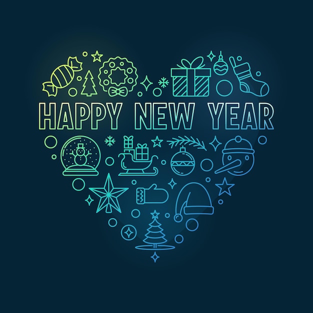 Vector Happy New Year heartshaped linear colored banner