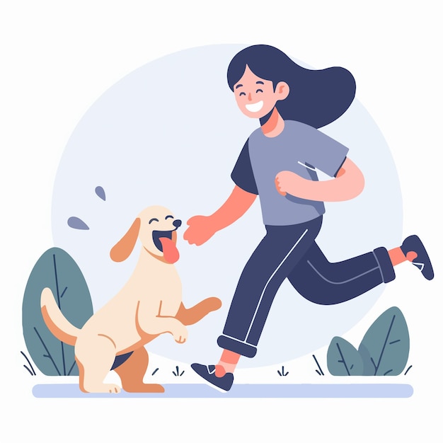 Vector of happy people with dogs in flat design style