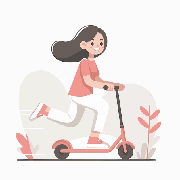 Vector vector of happy woman playing scooter