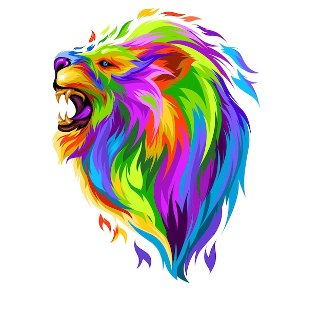 Vector Head of lion pop art colorful rainbow