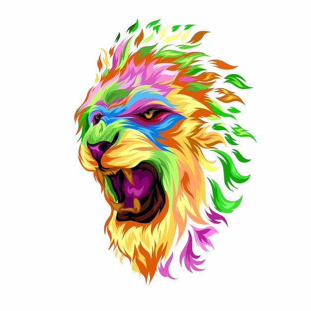 Vector Head of lion pop art colorful rainbow