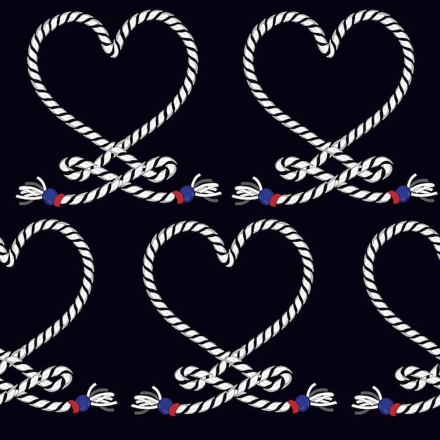 Vector heart Marine rope knot seamless pattern. 